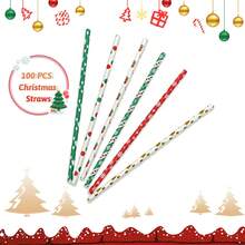 100 Christmas Series Paper Straws, Size 6x197mm, Serving As Christmas Decorations And Supplies For Cocktails, Coffee, And Other Beverages, Creating A Strong Christmas Atmosphere - Merry Christmas, Suitable For Various Christmas Parties, Gatherings, And Events - Mixed Colors - View 8