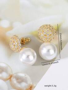 2 件高品质椭圆形珍珠耳钉铜镶嵌镀锆石甜美优雅耳环优雅百搭婚礼佩戴情人节礼物、妈妈、母亲、母亲节、礼物 - 輕奢高級感耳環 - 查看 11