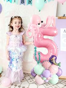 43 件美人鱼海洋气球套装，包含迷你美人鱼、贝壳、粉色数字铝箔气球、马卡龙粉色紫色绿色透明气球和眼睛气球，适用于海洋主题、美人鱼主题、海洋生日派对、生日派对装饰、美人鱼派对用品、活动道具 - 彩色 - 查看 4