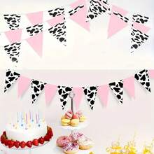 1 Set Pink Cow Birthday Party Hanging Banner, Pink And Brown Cartoon Cow Design, Suitable For Farm Theme Indoor And Outdoor Garden Hanging Decor Party, Durable Paper Hanging Decor For Indoor/Outdoor Garden, Graduation, Christmas, Halloween, Valentine's Day, Wedding, Birthday - Multicolor - View 8
