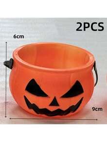 1pc Halloween Evil Pumpkin Bucket Candy Jar With Scary Triangle Eyes, Pumpkin Decor For Holiday Venue Decoration, Halloween Decorations - Burnt Orange - View 12