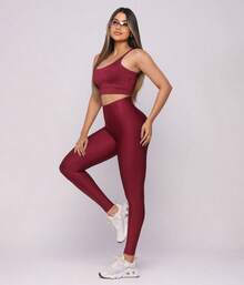 Premium Suplex Fitness Set With Pants And Non-Transparent Cup Top, Fitness Gym Clothing Kit, High Compression Leggings - 所有瑪薩拉酒 - 查看 3