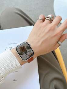 The Minimalist Leather Strap Is Suitable For Dial Sizes Of 38/40/41/42/44/45/46/49 Millimeters And Is Compatible With Apple Watch Ultra/Se10/9/8/7/6/5/4/3/2/1 Series Straps - White and Brown - View 5