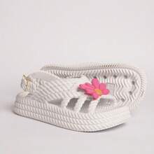 Kit Of 2 Pairs Of Girls' Daisy Sandals, Lightweight And Comfortable, Braided School Shoes - 白色+綠色 - 查看 3