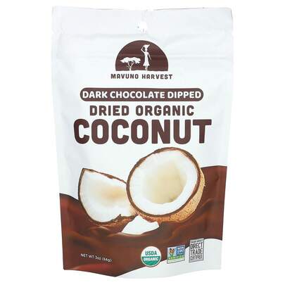 Mavuno Harvest Dried Organic Coconut, Dark Chocolate Dipped, 3 Oz (84 G)