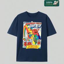 Men's Retro -Aid Rainbow Punch Comic Graphic T-Shirt - Vintage 70s-Inspired Rainbow Print With 6 Fruity Flavors, Soft  Cotton, All-Day Comfort For Summer Hangouts, Gift For Retro Soda Lovers, Classic Fit Tee - 藏蓝色 - 查看 6