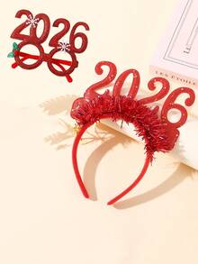 1 Set Of 2 Pieces Combination Set Of Children's Christmas Headbands, Holiday Party Decoration Props, 2026 New Year's Digital Headbands, Christmas Glasses Decoration, Suitable For Children's Christmas Party Activities Decoration