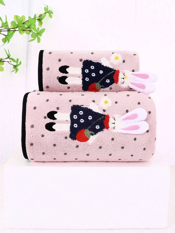 2 Pieces Set, 1 Towel And 1 Bath Towel, Soft And Absorbent, Lint-Free And Colorfast, Rabbit Pattern Embroidery Craft, Suitable For Bathroom, Christmas Gift Shower Towels For Beaty Salon, Hotel Sports,Home Essentials, Towel, Skin Care