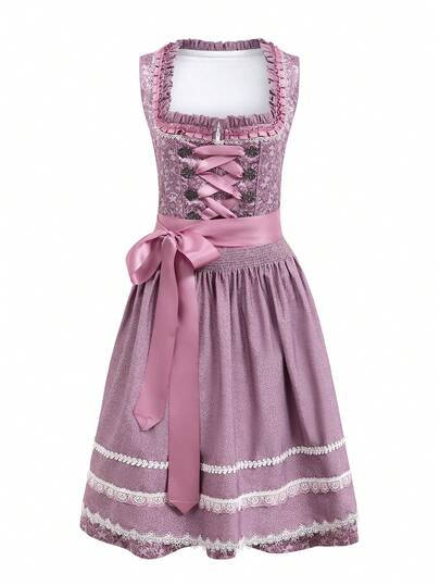 Oktoberfest Costumes For Women 2 Pieces German Dirndl Dress Traditional Beer Outfit Costume, Halloween