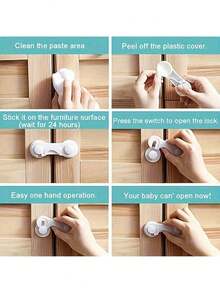 10pcs Premium White Cabinet Door Locks - Safety Locks For Drawer, Cupboards, Fridge, Oven, Closet, Pantry - Adhesive, Easy Installation, Tamper-Proof, Durable Door Latch Locks, Safety Locks For Cupboard - Multicolor - View 8