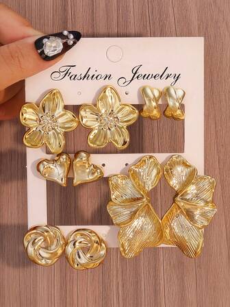 1-5 Pairs CCB Resin Petal Flower Twist Plated Gold Earrings Set, Suitable As Gift For Family And Friends