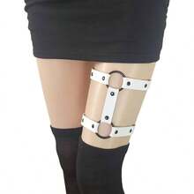 2pcs Adjustable Faux Leather Leg Garter Belt, 2 Rows Elastic Punk Thigh Garter Women Parties - White - View 3