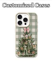 1 carcasă de telefon personalizabilă cu text și design tematic de Crăciun în carouri verzi și albe, potrivită pentru iPhone 17 Pro Max/17 Air/15 Pro Max/16 E/14 Plus/13/12/11, S24/20 Ultra, Redmi Note 13 Pro Plus, fabricată din material TPU, plină de atmosferă de sărbătoare, cel mai bun cadou pentru familie și prieteni de Crăciun.