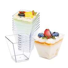 50/25/20pcs 60ml Dessert Cups, Trapezoid Transparent Mousse Cups, Pudding Cups, Jelly Cups, Cake Cups, Square Cups, Suitable For Festivals, Parties, Halloween Or Christmas Parties - Transparent - View 2