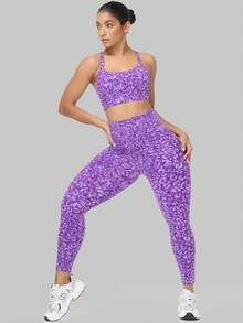 Women's High Waisted Yoga Sports Leggings, Fashionable Women's Sports Leggings, Sports Pants. Back Waist Pocket Design, Sporty Tie Dye High Waisted Sports Leggings, Suitable For Yoga Women's Pants - 紫色 - 查看 5