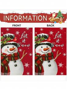 1 pieza Decoración colgante textil de muñeco de nieve "Que Nieve", bandera de patio de invierno con copos de nieve, pancarta impresa a doble cara de 12x18 pulgadas de lino sintético, decoración navideña y de invierno para el hogar, adecuada para el hogar, jardín, porche, cafetería, granja, asta de bandera no incluida