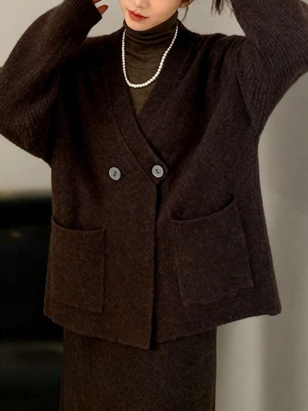 Plus Size Women's Fashionable Cardigan, Classic Button Casual Round Neck Plus Size Knit Sweater