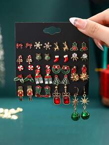 1 套 20 对圣诞树、领结、雪人、驯鹿耳环套装，适合圣诞派对 - 彩色 - 查看 6