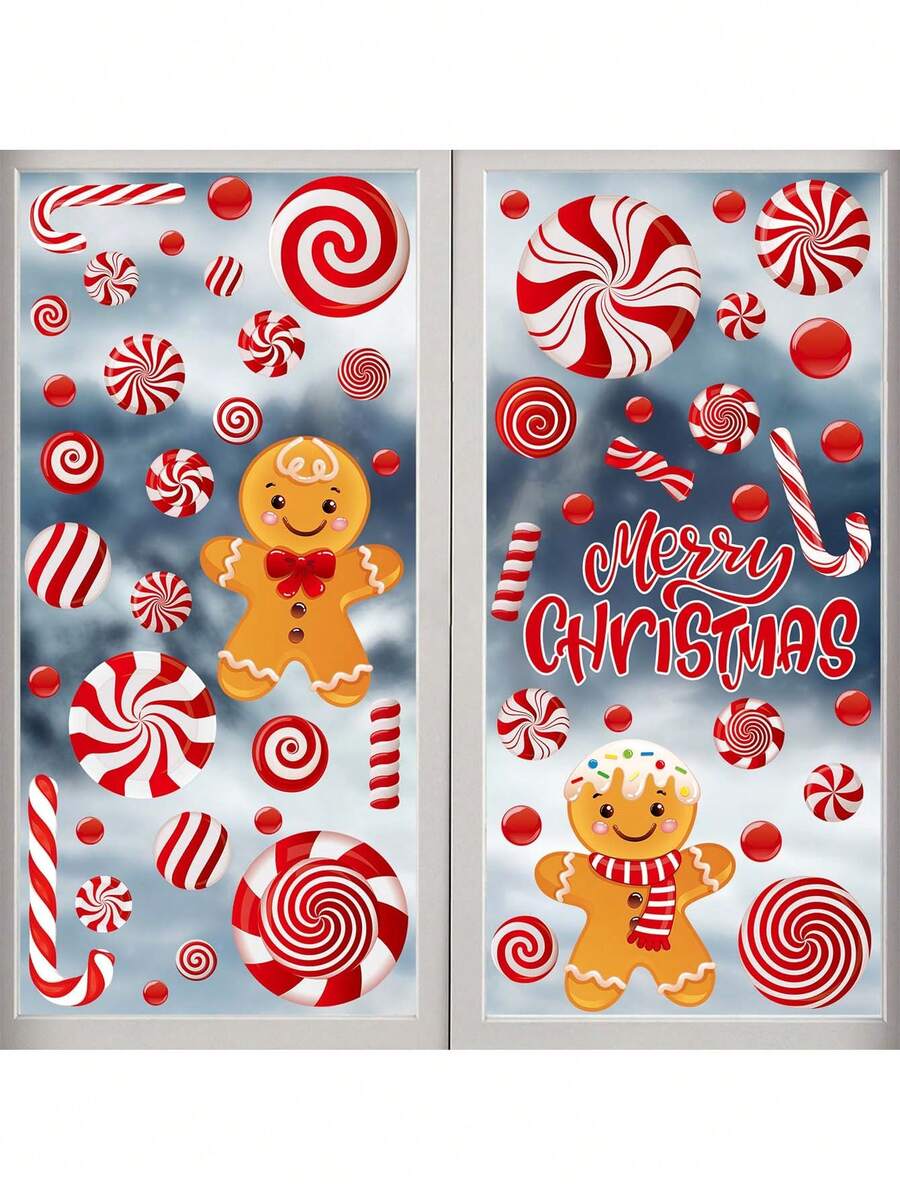 1 pieza Conjunto de caramelos navideños Pegatina decorativa para ventana Adecuado para decoración de ventana, decoración de habitación, decoración de dormitorio Regalo divertido para cumpleaños, graduación Decoración navideña Decoración navideña Decoración navideña Decoración del hogar