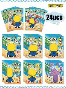 Minions Minions 8/16/24 Pcs Minions Theme Puzzle Stickers Suitable For Birthday Decorations, Cute Big Eyes, Creative Face-Changing Mobile Phone Luggage Stickers DIY Stickers, Suitable For Birthday Parties, Halloween, Christmas, Weddings, Theme Decoration Stickers