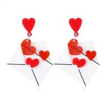 Red Heart Hanging Earrings, Party Cartoon Style Acrylic Jewelry, Valentine's Day Couple Gift - [紅色的] - 查看 7