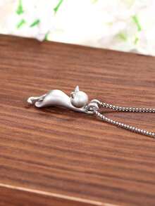 Cat Pendant Necklace - Silver - View 2