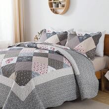 Twin Quilt Bedding Set - Lightweight Bedspreads, 2-Piece Microfiber Reversible Coverlets, Retro Bed Cover, Twin Size All Season Quilts - Grey - Viền tím - Xem 8