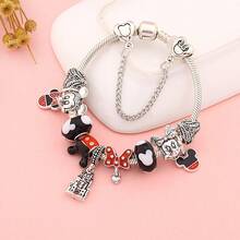 Disney 1件欧美黑红穆拉诺米奇米妮吊坠手链镀银心形城堡卡通动物DIY串珠首饰礼品 - 黑色 - 查看 7