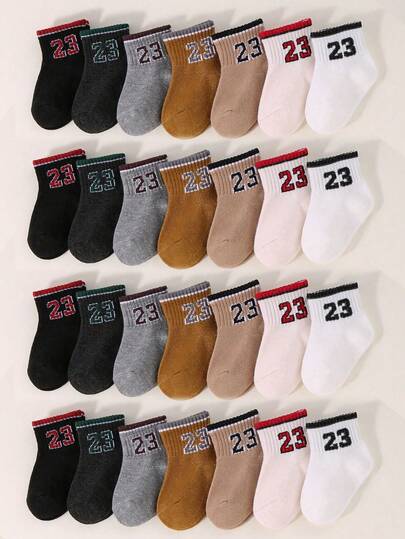 14双婴儿条纹袜，7双婴儿纯色弹力字母23运动袜 - 男女通用幼儿袜，透气休闲袜，四季皆宜，婴儿袜，新生儿袜，婴儿派对装饰，万圣节，圣诞节礼物