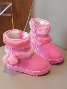 1 Paar Kinderstiefel, khakifarbene thermisch gefütterte dicke Plüsch-Schneestiefel, weiche Sohle mit rutschfestem Design, vielseitig einsetzbar für Jungen & Mädchen für Outdoor, Party, Reisen, Winter - Pink - Übersicht 2