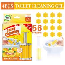 56 Count Fresh Flower Gel Stamp Toilet Cleaner, Air Freshener, Fresh Bathroom Toilet Cleaning Gel Stamp, Helps Keep Toilet Clean, Prevents Scale And Toilet Ring, 6 Fragrance Options, Includes 1 Dispenser And 4 Gels - Lemon-56 Pcs - 查看 1