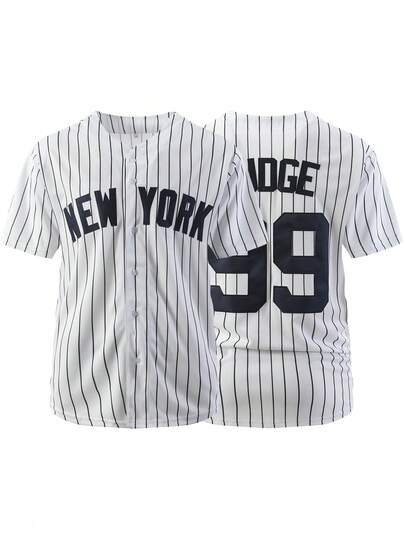 Camisa de beisebol masculina 99 branca, casual, manga curta, bordada e costurada, gola em V, botões, camiseta esportiva para festa