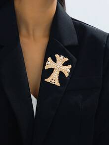 1 pieza Broche de cruz con perlas exageradamente elegante y lujoso, muy adornado, adecuado para banquetes, bodas, fiestas, citas casuales y salidas, joya de moda multifuncional como regalo para mujeres, excelente para amigas, hermanas, amantes, Día de San Valentín, aniversario