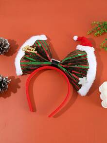1pc Christmas Glitter 9.84 Inch Large Bow Headband Hair Accessory New Year Christmas Decoration Photo Prop Party Headpiece Headband, Suitable For Children's Christmas Decoration Use
