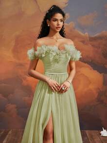 VIPGIRL Elegant Mesh Formal Long Evening Gown - Lime Green - View 6