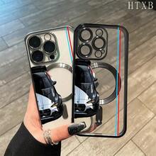 Teléfono con diseño de rayas de coche, lente integral, acabado electrochapado magnético, compatible con carga inalámbrica magnética y compatible con phone 16 Pro Max, 16, 15 Pro, 14, 14 Plus/14 Pro Max, 13, 13 Pro, 12 Pro, 11/11 Pro y la serie Pro. Es un excelente teléfono para amigos, cumpleaños y fiestas. - Morado - Ver 5