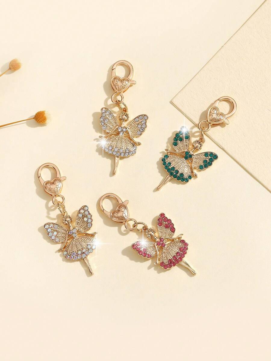 1pc Fashionable Glamorous Cute Angel Fairy Keychain Pendant, Decorated With Rhinestones, Suitable For Women Car Keys, Bags Decoration Bag Charms Car Accessories Teacher Friend Sister Gift Ideas - Multicolor - View 1