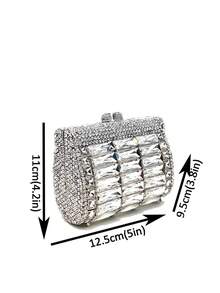 Mini Square Gold Crystal Rhinestone Evening Bag, Metallic Hollow-Out Crystal Clutch, Luxury Full Diamond/Crystal Handbag, Suitable For Weddings, Parties And Galas, Exquisite Gift Box Packaging, Makes A Great Gift - Gold - View 8