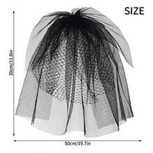 Sucrain 2pcs Women Mesh Veils Bridal Lace Birdcage Face Veils With Hair Clip For Halloween Wedding Party Gothic Costume Decorate Black White - 如圖 - 查看 2