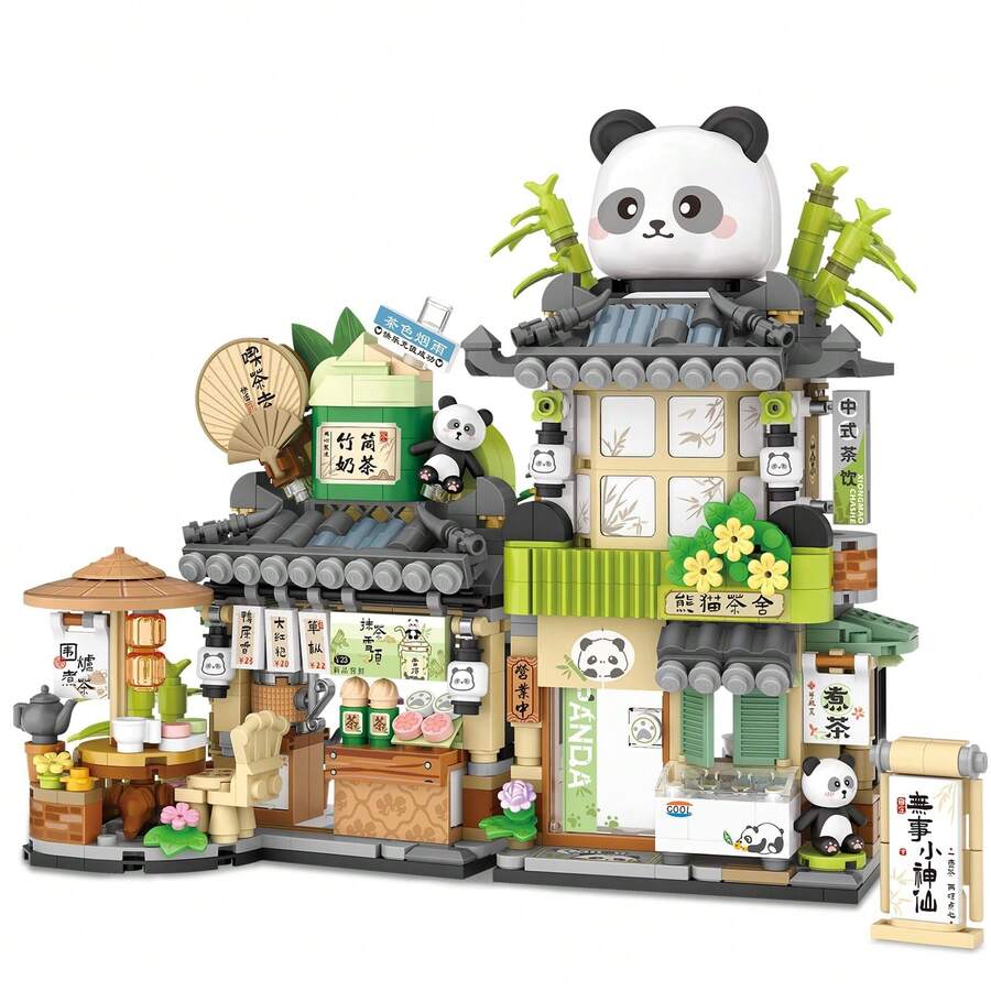 Street View Tea Shop Mini Building Blocks  Set, Creative Building Toys Cute Panda Building Set For Girls 6-12, Simulation Architecture Construction Toy, Gift Idea For Kids Adults (860PCS) - Multicolor - View 1