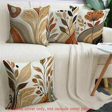 4 piezas de Fundas de almohada de estilo tradicional de poliéster, con estampados florales y bohemios de plantas, impresión de un solo lado, con cremallera, lavables a máquina, fundas de almohada para decoración del hogar