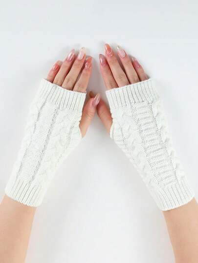 Women's Autumn/Winter Knitted Short Cable Knit Half Finger Gloves, Knitted Arm Warmers For Wrist Protection