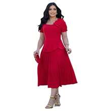 Evangelical Fashion Dress With Flower Detail And Ruffled Pleated Skirt - 紅色 - 查看 1