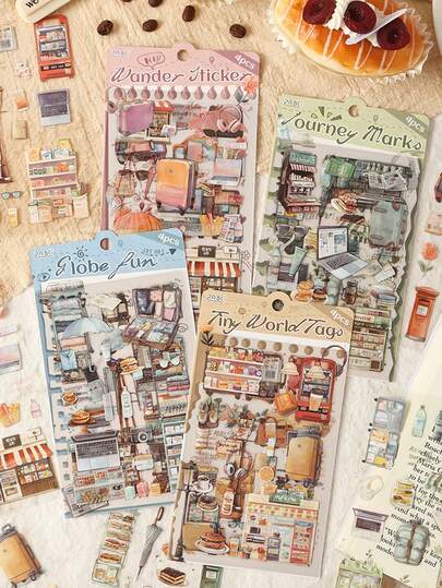 4 pezzi/confezione Adesivi PET per pianificazione di viaggi e vita, adesivi decorativi per fai-da-te per organizer, album, taccuino, forniture per scrapbooking e cancelleria