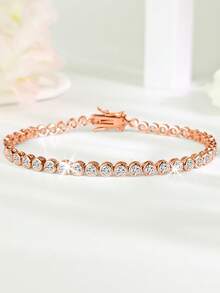 1 件时尚优雅休闲风格铜白金镀层 CZ 镶嵌 3 毫米串珠手链，适合女性派对日常装扮，价格实惠的节日珠宝礼物 - 圓形 - 查看 7