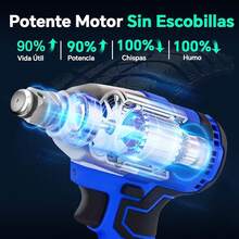 Llave de Impacto Inalámbrico 1/2 Sin Escobillas Pistola de Impacto Con Batería 650N.M, Taladro y Atornillador 3 EN 1, Cargador Y 4 Dados Para Coche Y El Hogar - Azul, 2 Baterías - Ver 5