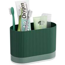 Toothbrush Holders For Bathrooms, Plastic Tooth Brush Holder With Drainage And Drip Tray, Shower Toothpaste Holder Stand Organizer Caddy, Bathroom Accessories Decor - Green - View 8