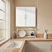 ¡RecomendadoSoBuy Armario de Pared para Baño Flotante Gabinete Alacena de Almacenamiento Muebles para Baño y Lavandería Organizador Gabinete de Despensa para Cocina(Blanco Sin línea de Cuchillo BZR200-W)¡Top de Temporada - Blanco - Ver 8