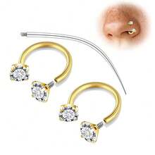 1pc/3pcs/4pcs Y2K Style 16G Horseshoe Septum Clicker With Piercing Tool, Stainless Steel 316L Low Allergy, Cubic Zirconia Embedded, External Thread Design, Suitable For Nose, Cartilage, Lip, Ear, Unisex Jewelry, Great Gift For Halloween, Thanksgiving, Christmas, Birthday