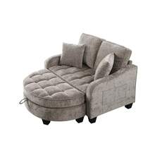 Two-Seater Sofa, Double Sofa Chaise Longue, With Irregular Armrests And Backrests, Footrest With Storage Space, Comes With Two Small Throw Pillows, Suitable For Living Room And Bedroom - Cyan - 棕色 - 查看 10